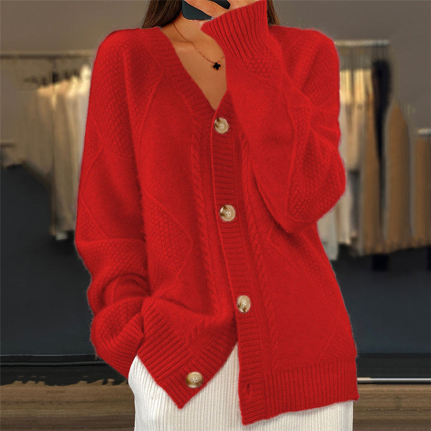 Women's Solid Color Jacquard Long Sleeve Cardigan