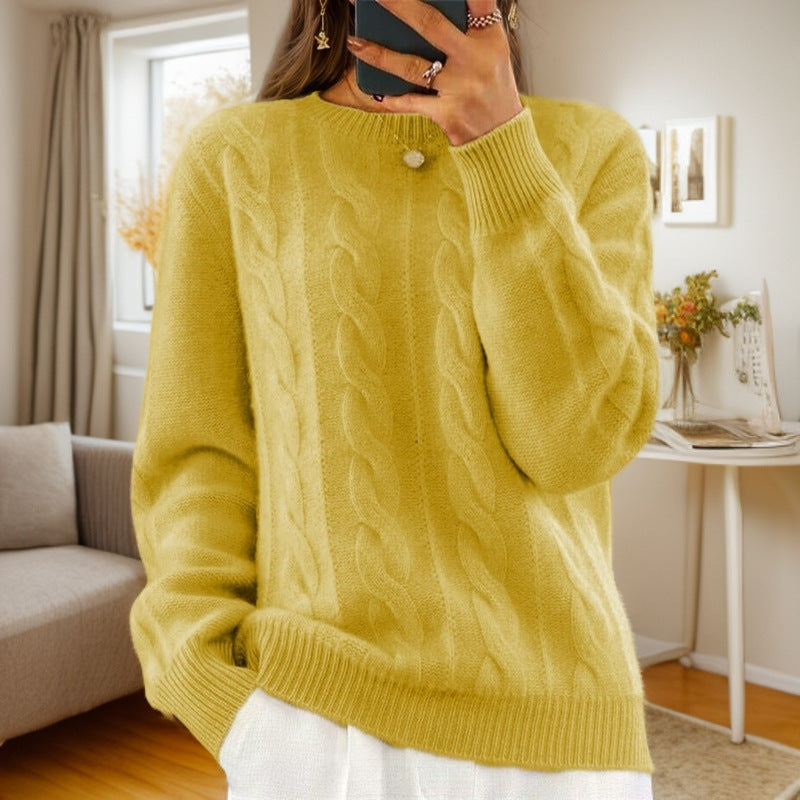 Women's Solid Color Jacquard Long Sleeve Sweater