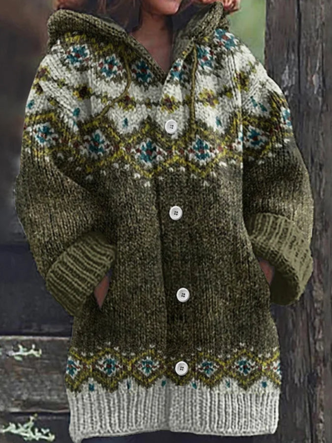 Women's Forest Green Knitted Hooded Cardigan