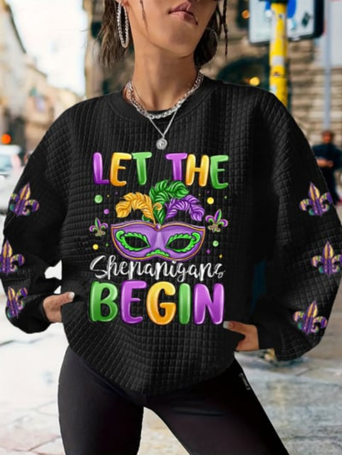 Women‘s Mardi Gras Let The Shenanigans Begin Casual Waffle Sweatshirt