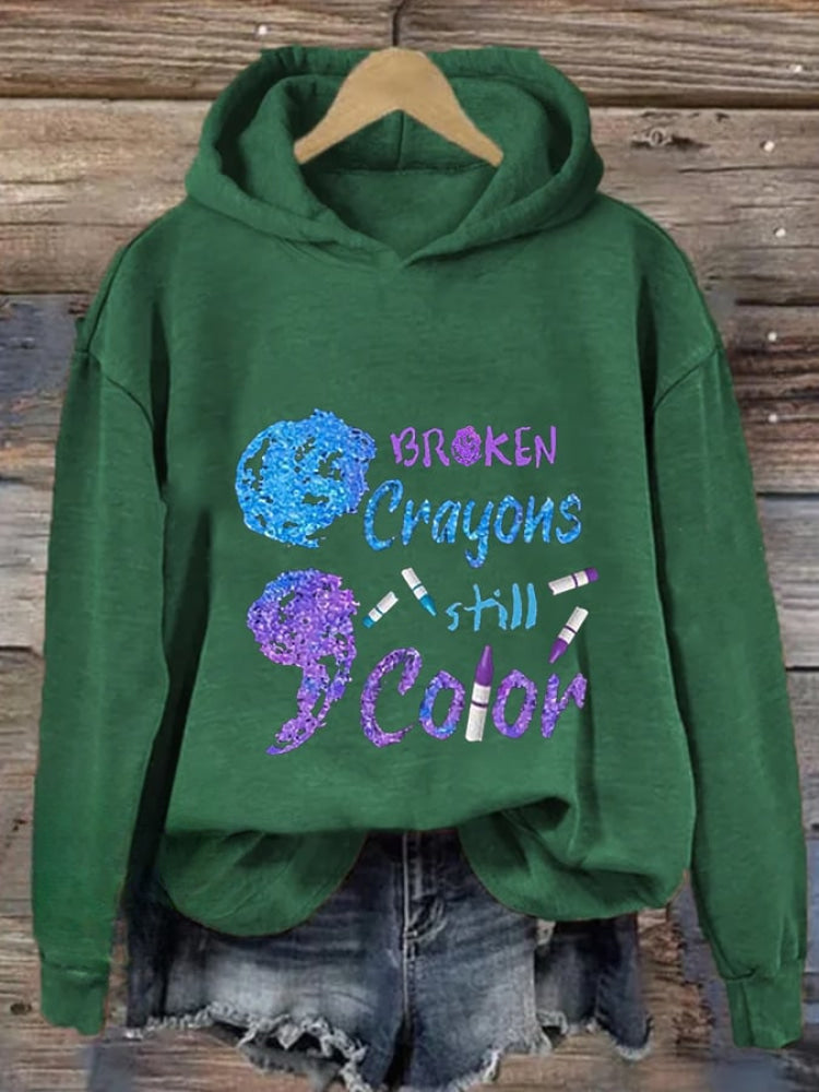 Women's Broken Crayons Still Have Color Print Casual Hooded