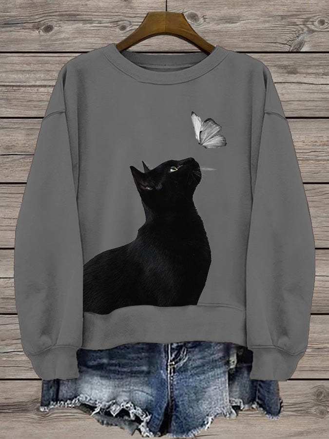 Women's Cat Print Casual  Long Sleeve Sweatshirt