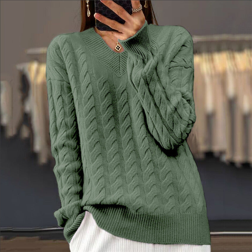 Women's Solid Color Jacquard Long Sleeve Plain Sweater