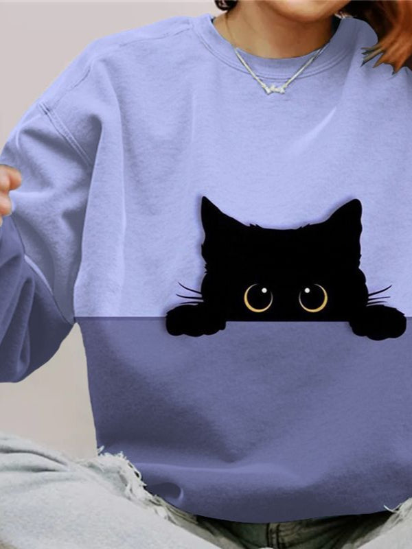 Women's Cat Print Long Sleeve Sweatshirt