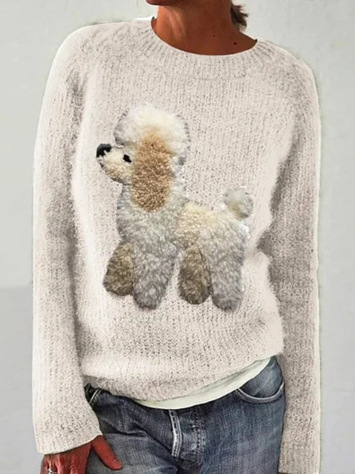 Cute Dog Felt Art Knit Cozy Sweater