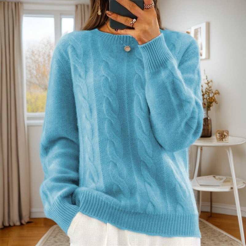 Women's Solid Color Jacquard Long Sleeve Sweater