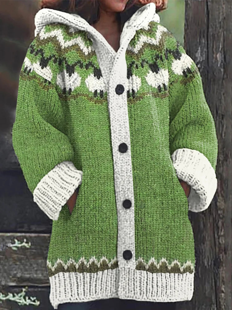 Fairman Island Flock Print Hooded Sweater Cardigan