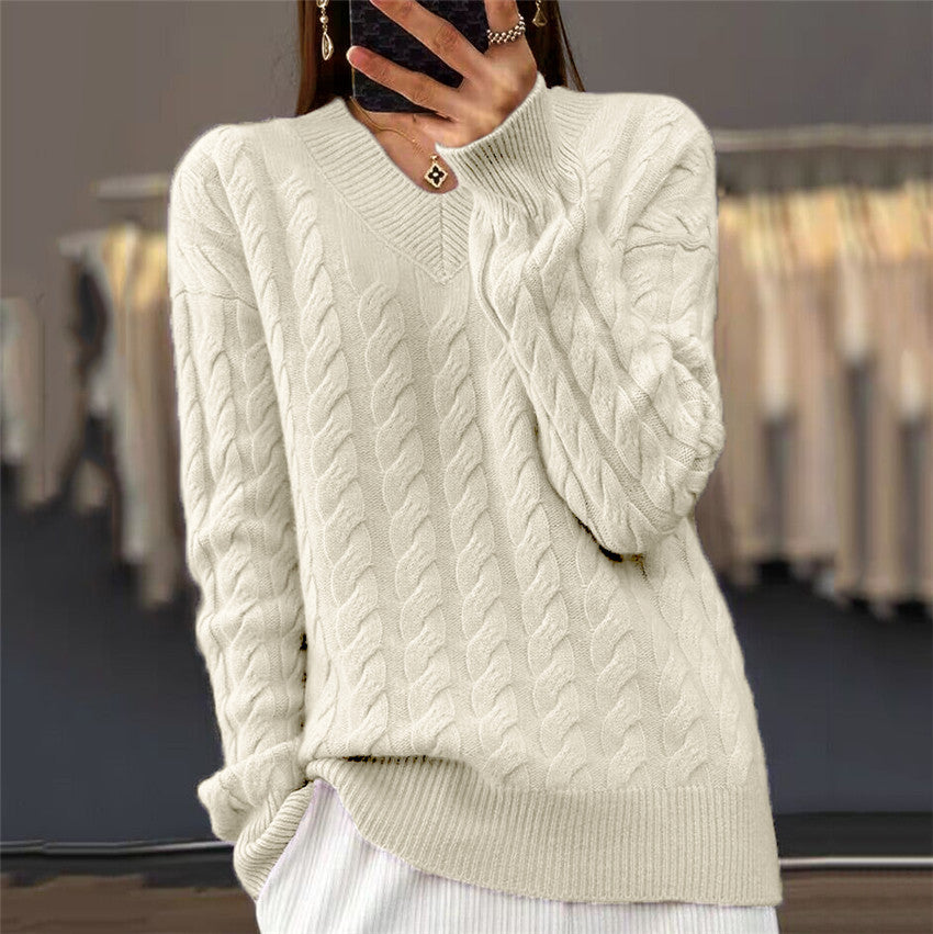 Women's Solid Color Jacquard Long Sleeve Plain Sweater