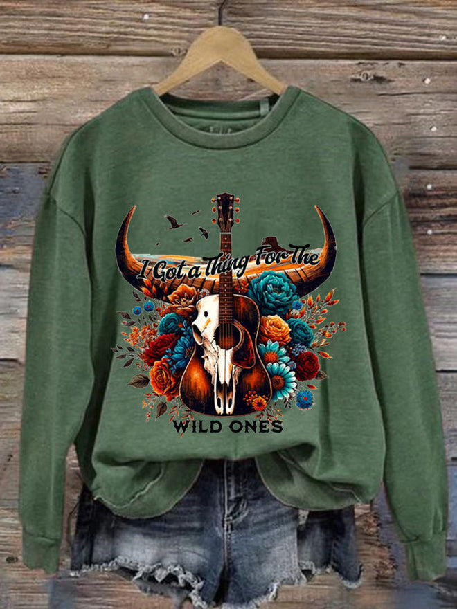 Women's Country Music Print Crew Neck Sweatshirt