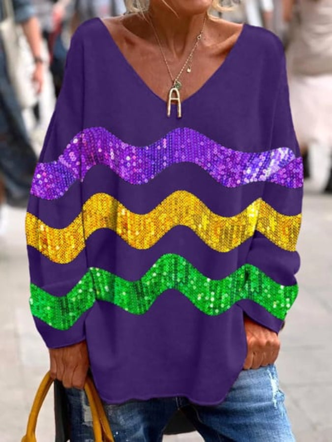 Women's Casual Mardi Gras Printed Long Sleeve Tops