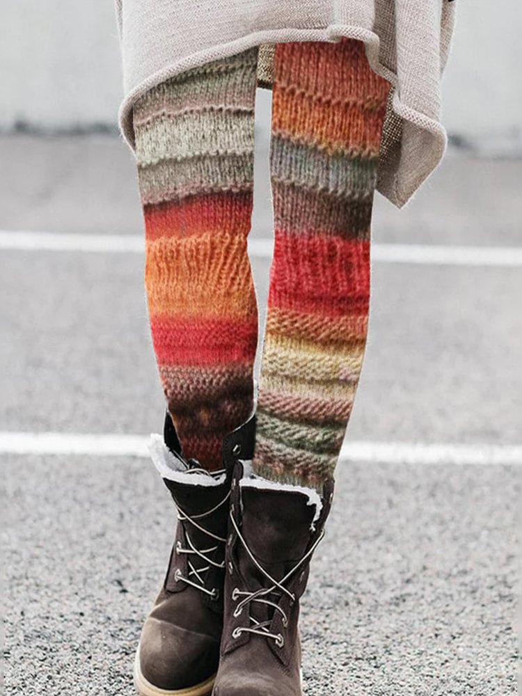 Vintage Colorful Patchwork Cozy Knit Leggings