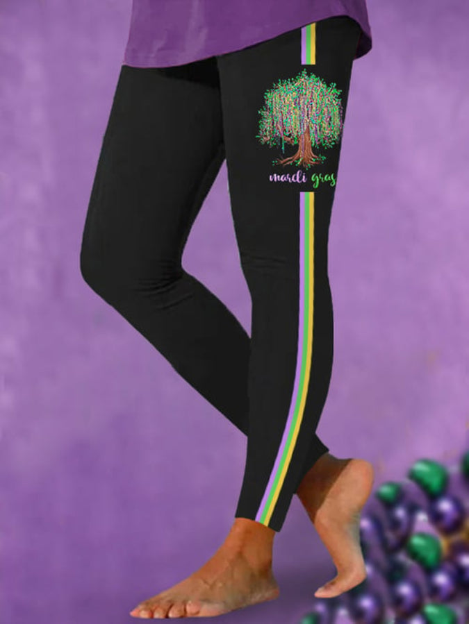 Women's Mardi Gras Beads Tree Print Casual Leggings