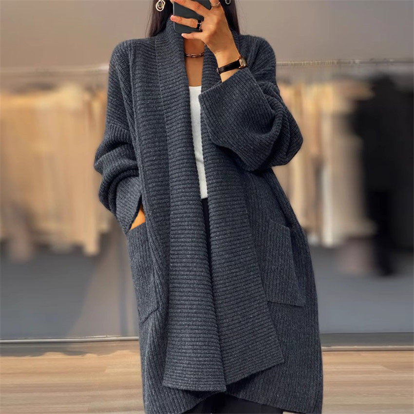 Women's Solid Color Jacquard Long Sleeve Cardigan