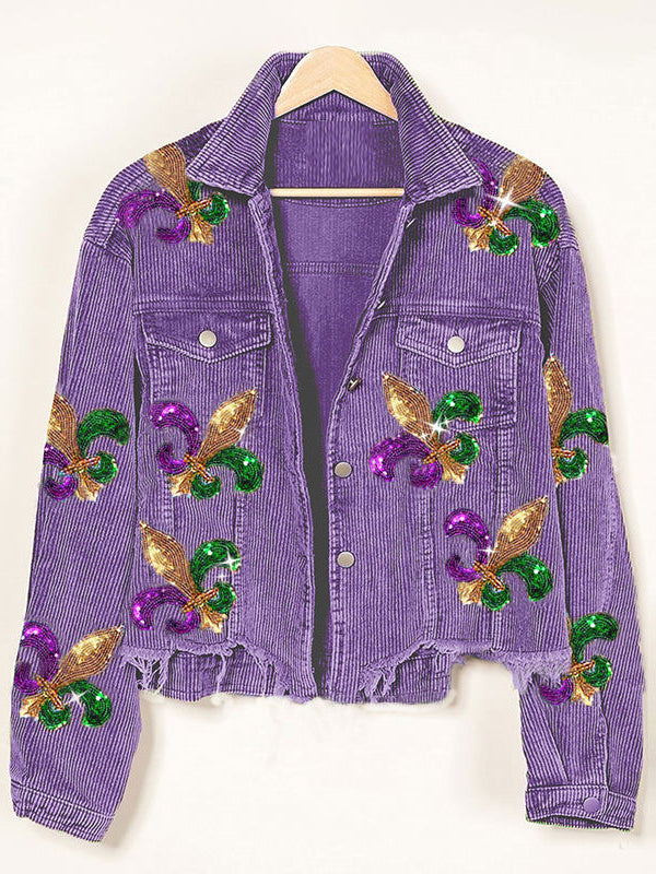 Women's Fashion Corduroy Sparkling Baseball Jacket