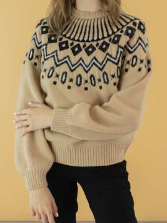 Women's Round Neck Color blocked Loose Fashion Knitted Sweater