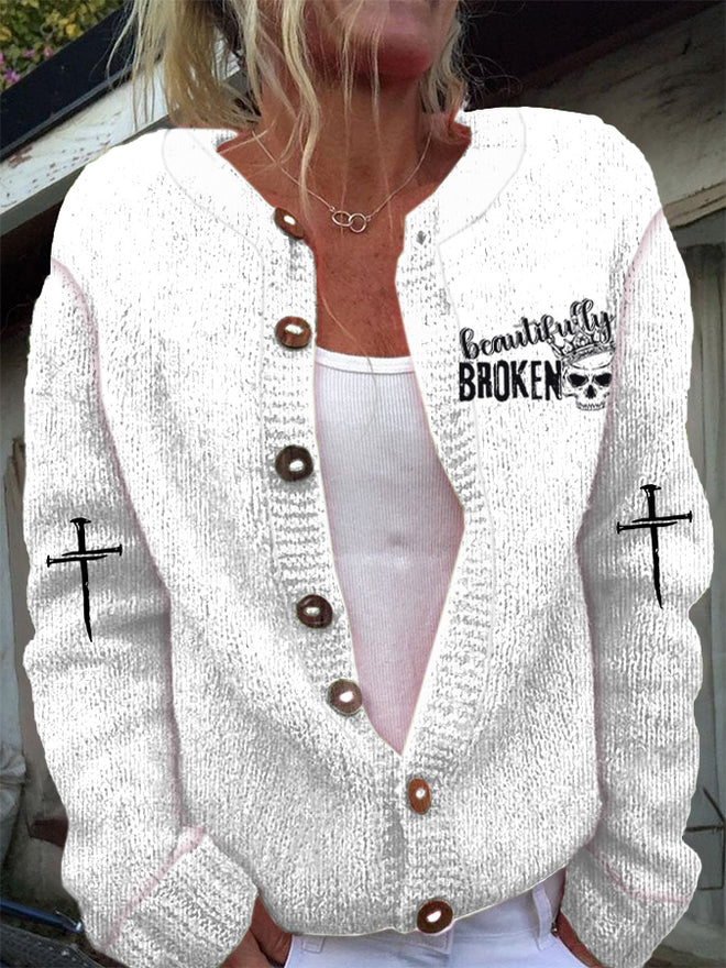 Women's Country Music Beautifully Broken Print Knit Cardigan