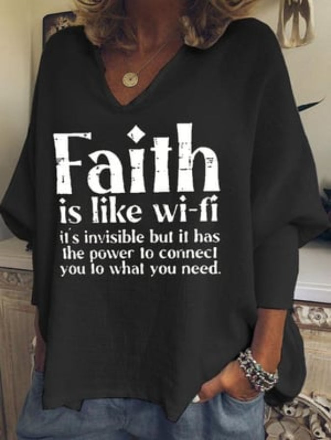 Women's Faith Is Like Wifi Print Tops