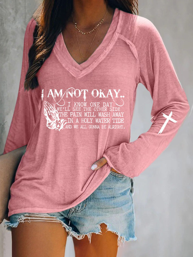 Women's I’m Not Okay Print V-Neck T-Shirt