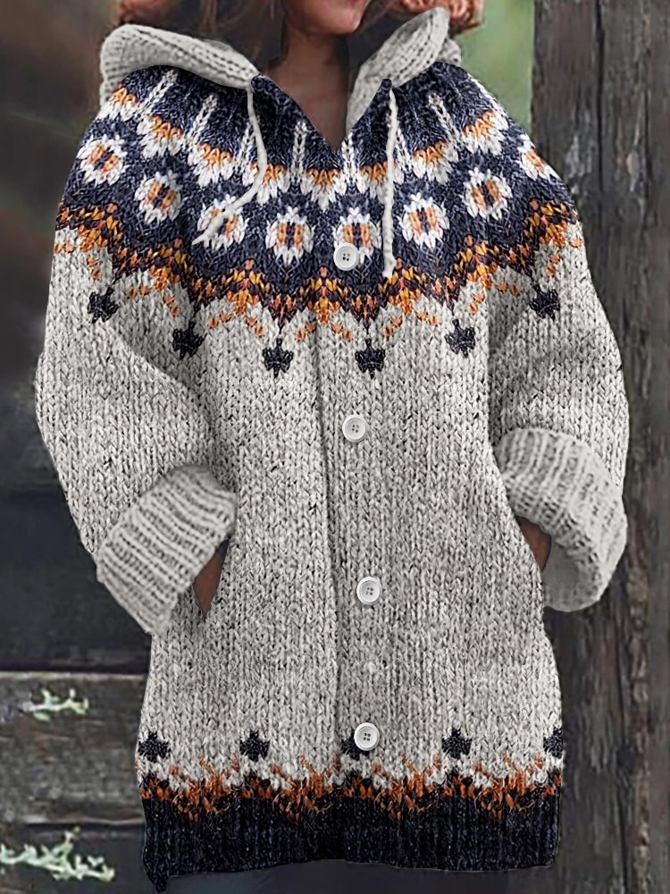 Vintage Tribal Icelandic Pattern Cozy Cardigan Sweater