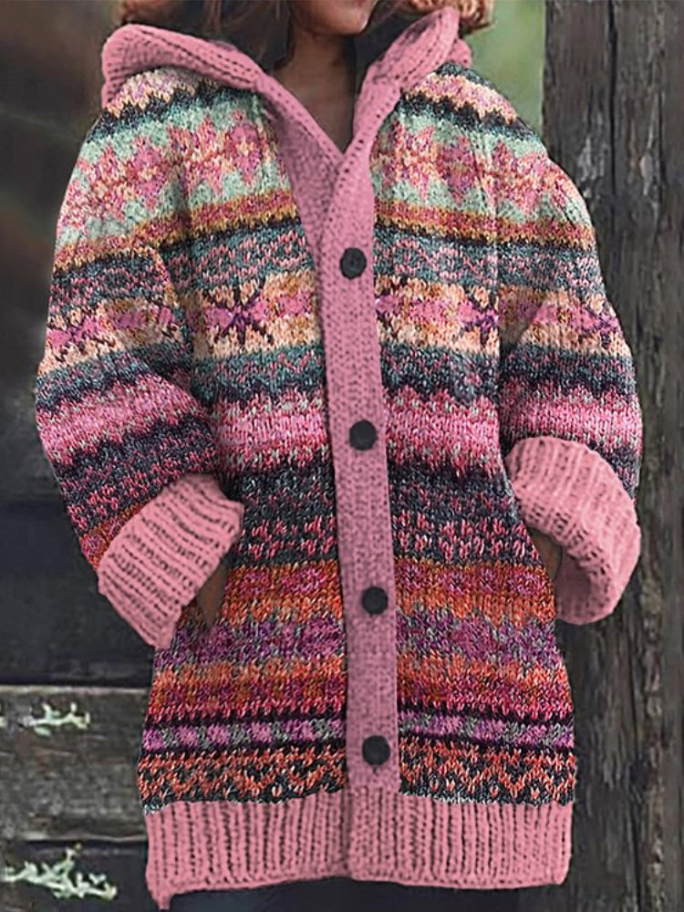 Vintage Fairman Island Knit Jacquard Hooded Sweater Cardigan