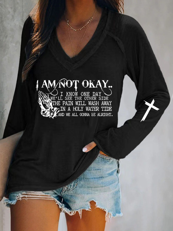 Women's I’m Not Okay Print V-Neck T-Shirt