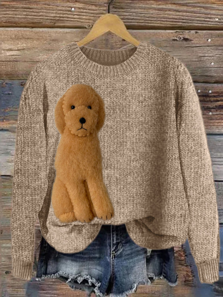 Fuzzy Golden Doodle Dog Felt Cozy Knit Sweater