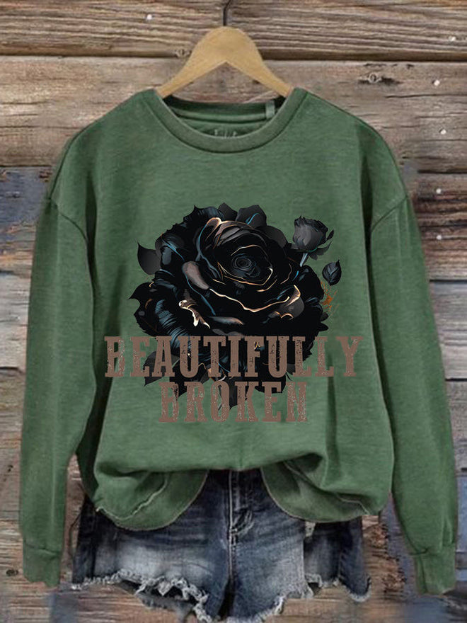 Women's Country Rose Print Crew Neck Sweatshirt