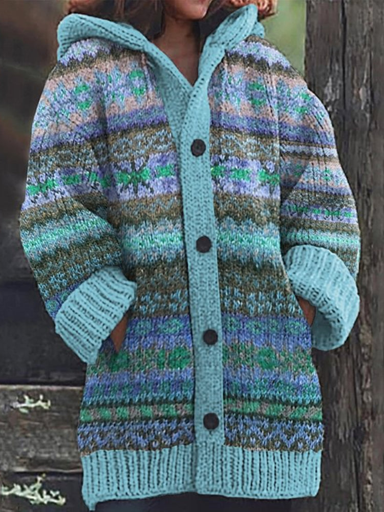 Vintage Fairman Island Knit Jacquard Hooded Sweater Cardigan