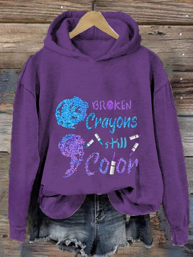 Women's Broken Crayons Still Have Color Print Casual Hooded