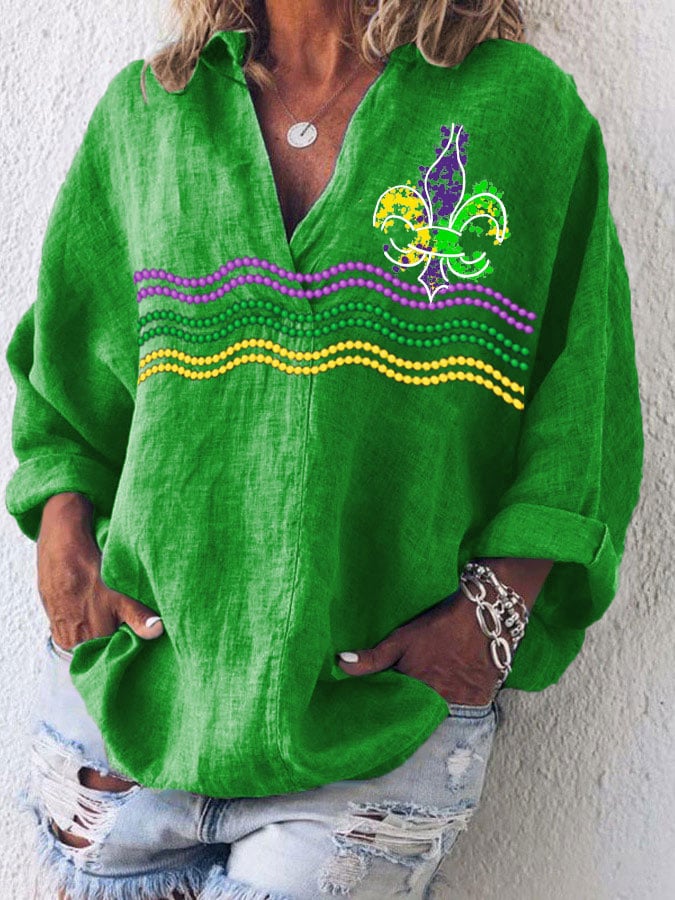 Women's Casual Mardi Gras V Neck Top