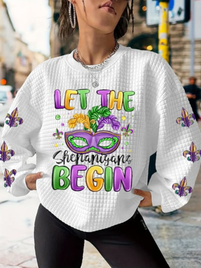 Women‘s Mardi Gras Let The Shenanigans Begin Casual Waffle Sweatshirt