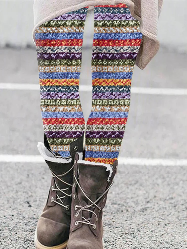 Vintage Fair Isle Knitted Art Comfy Leggings