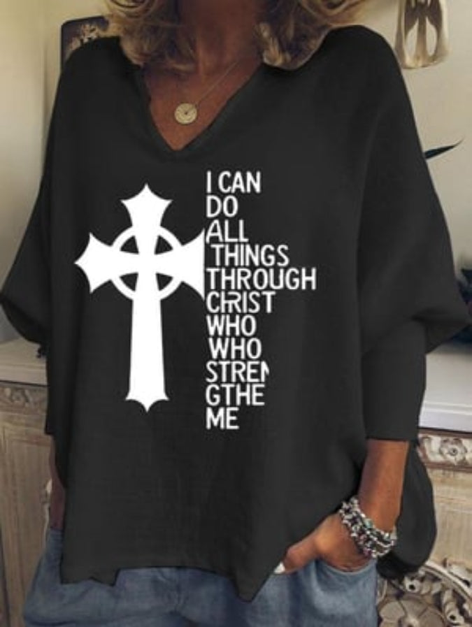 Women's Cross Jesus Print Tops