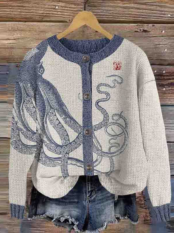 Women's Casual Winter Plants Knitted Cardigan