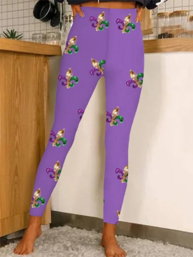 Women's Mardi Gras Print Casual Leggings