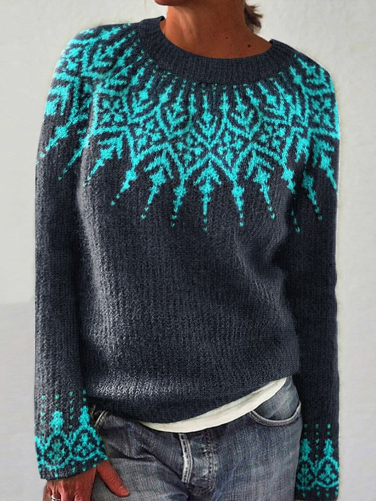 Vintage Fairman Island Geometric Knitted Jacquard Sweater