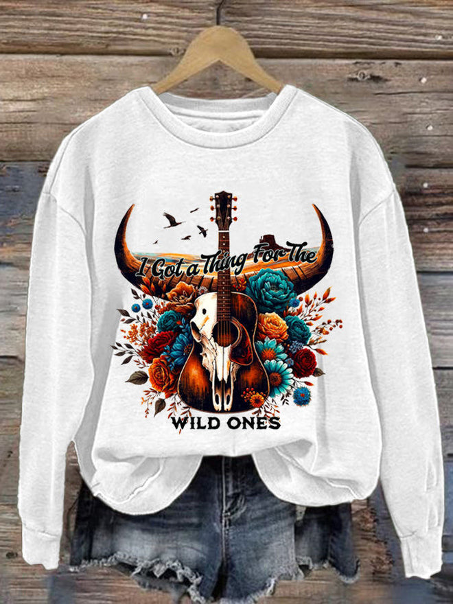 Women's Country Music Print Crew Neck Sweatshirt