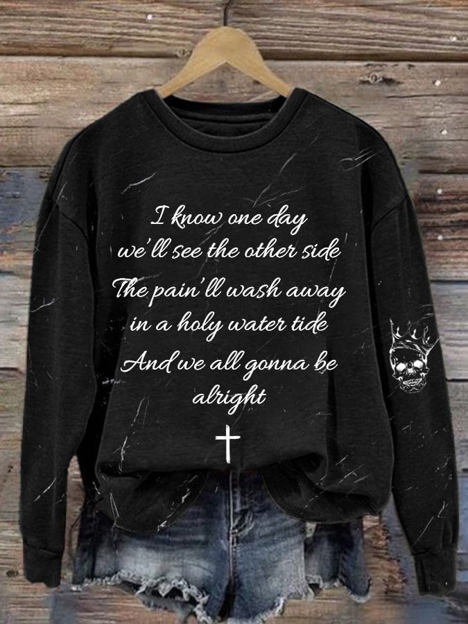 Women's Country Music Print Crew Neck Sweatshirt