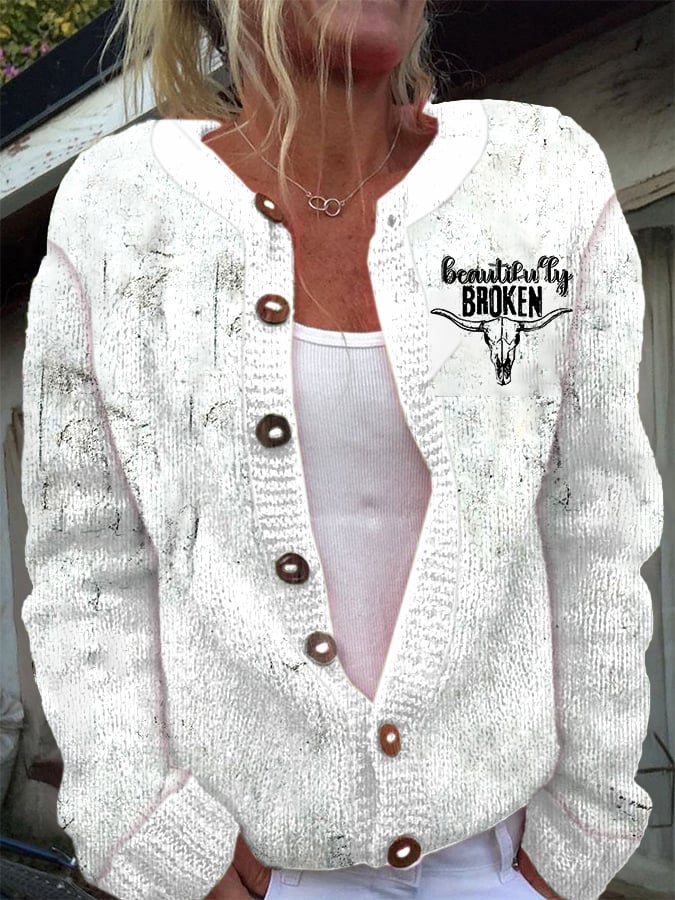 Women's Country Music Print Knit Cardigan