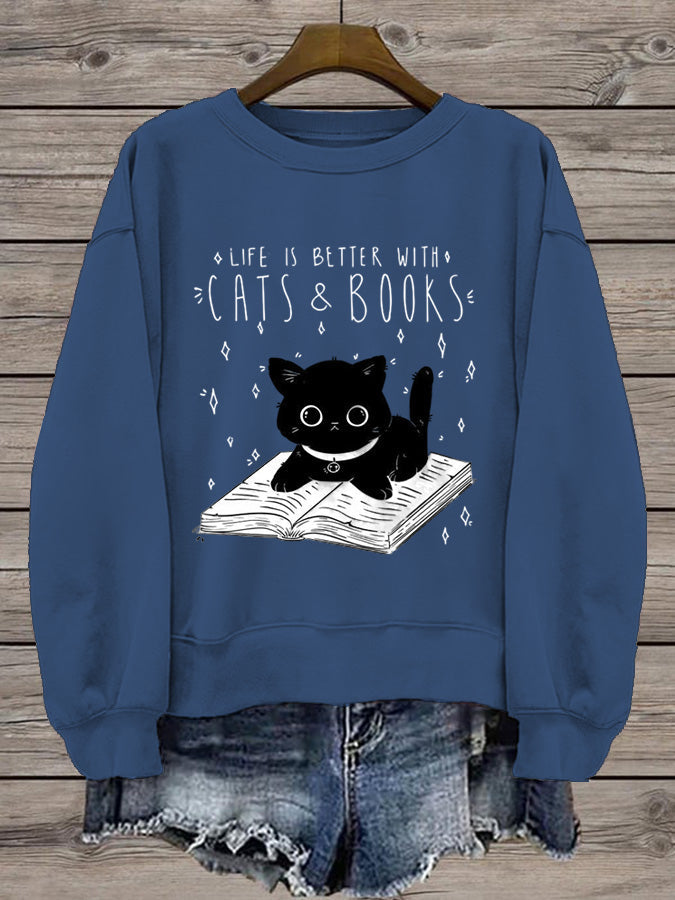 Women's Cat Print Long Sleeve Sweatshirt