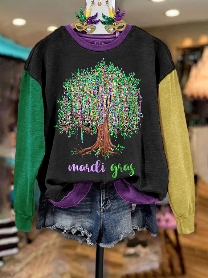 Women's Mardi Gras Beads Tree Print Casual Sweatshirt