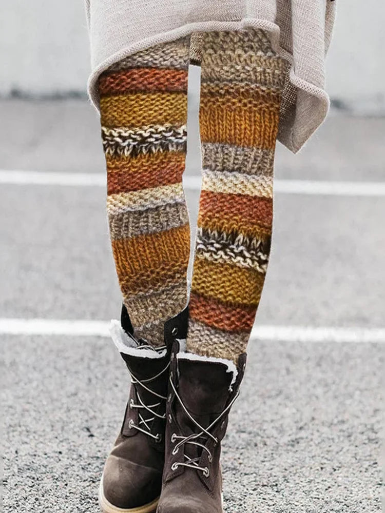 Fall Inspired Colorful Patchwork Knit Cozy Leggings