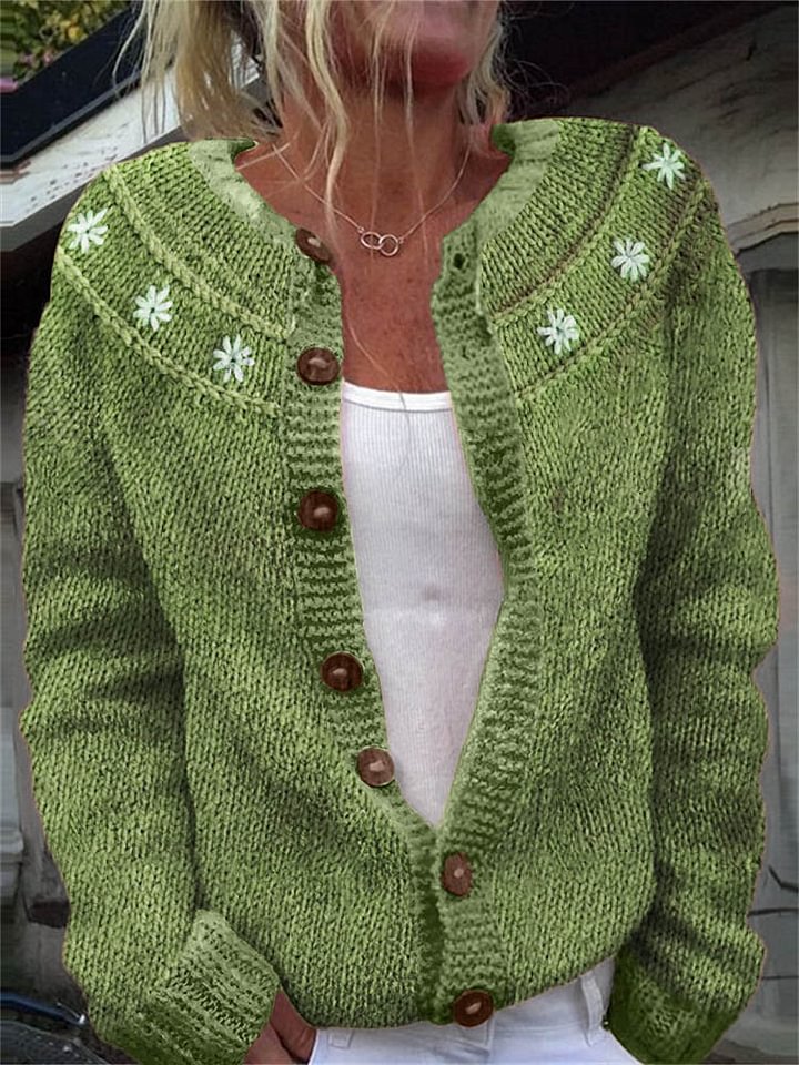 Classy Daisies Yoke Crochet Cozy Knit Cardigan