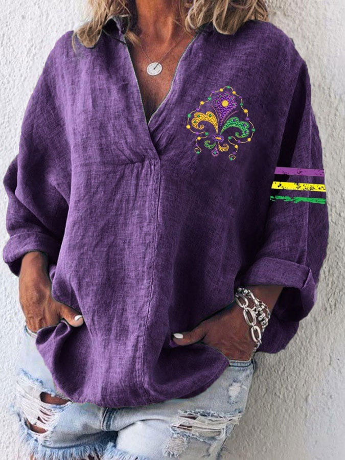 Women's Casual Mardi Gras V Neck Top