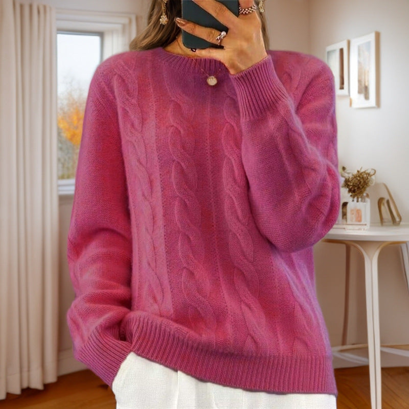 Women's Solid Color Jacquard Long Sleeve Sweater