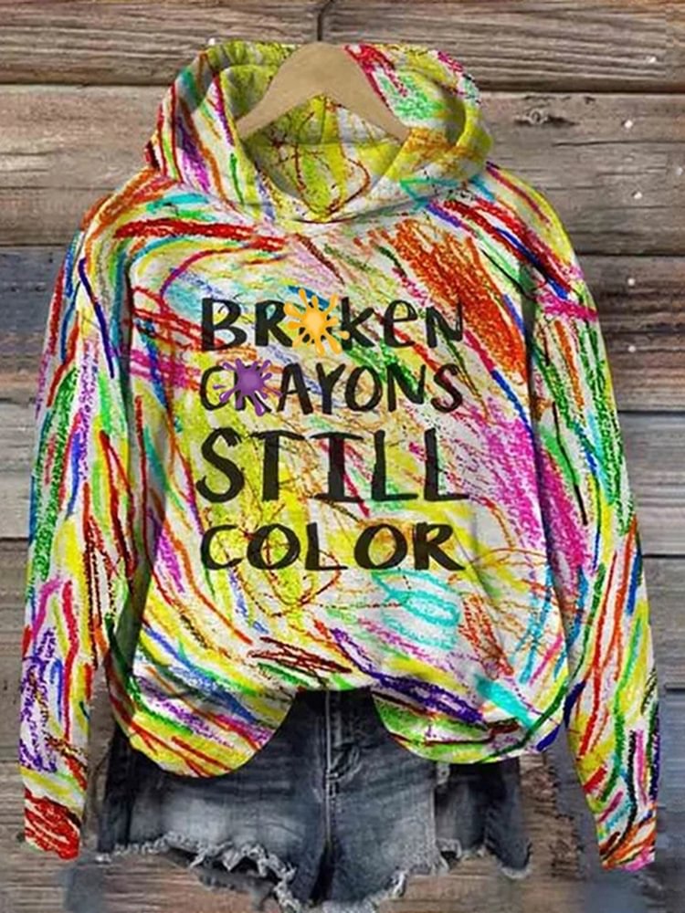 Broken Crayons Still Color Print Long Sleeve Hoodie