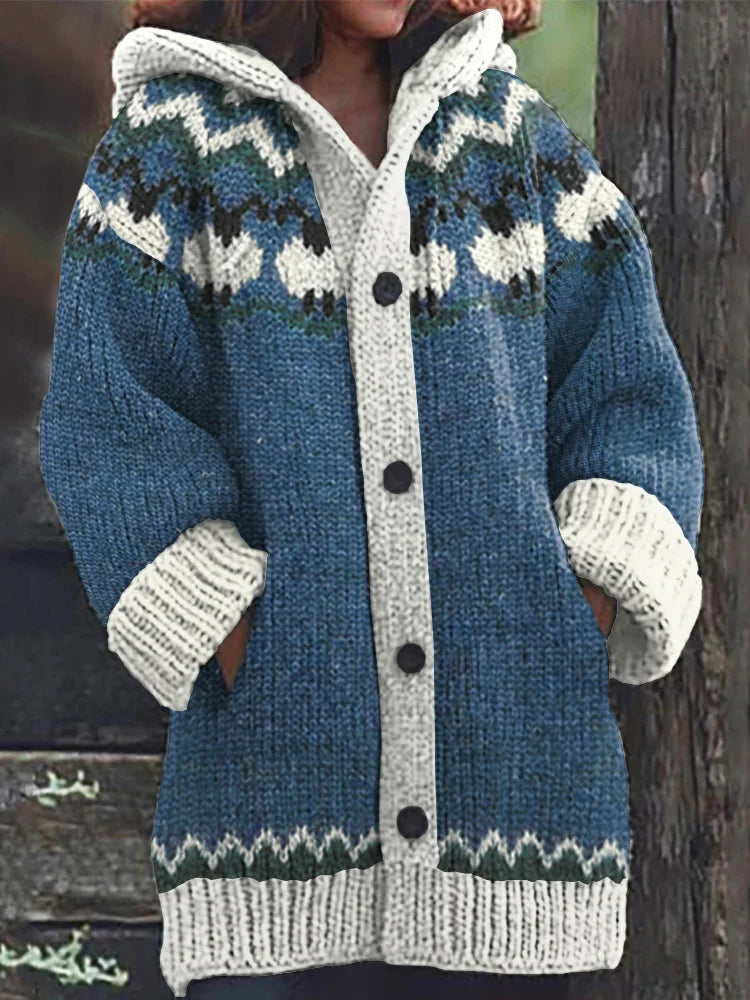 Fairman Island Flock Print Hooded Sweater Cardigan