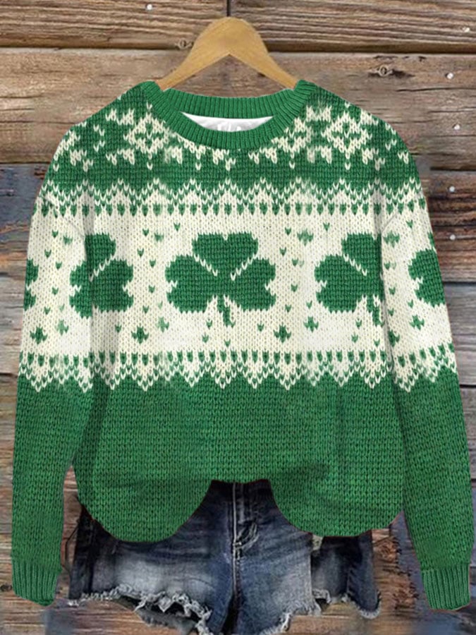 Women's St. Patrick's Day Shamrock Knitted Casual Sweater