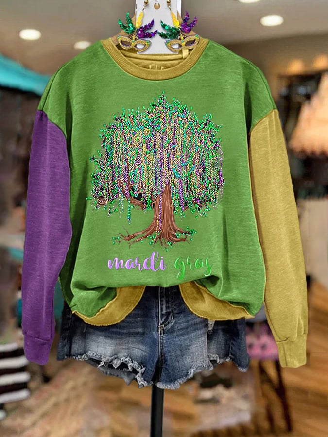 Women's Mardi Gras Beads Tree Print Casual Sweatshirt