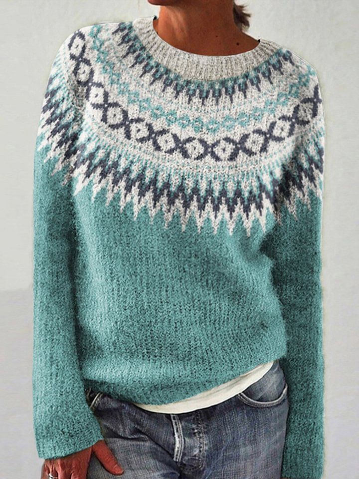 Vintage Fairman Island Knit Jacquard Crew Neck Sweater